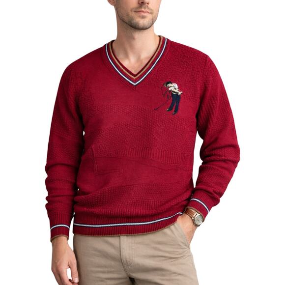 Carmel Other - Vintage Golf Sweater Burgundy Red Knit V-Neck Embroidered Cotton USA Made Medium